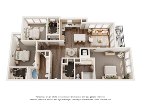 Floor plan for 3 beds, 2 baths, 1426 sqft